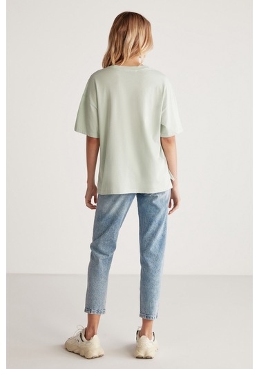 Jemmy Kadın Relaxed Kalıp Bisiklet Yaka %100 Pamuk Kısa Kollu Basic Mint Yeşil T-shirt