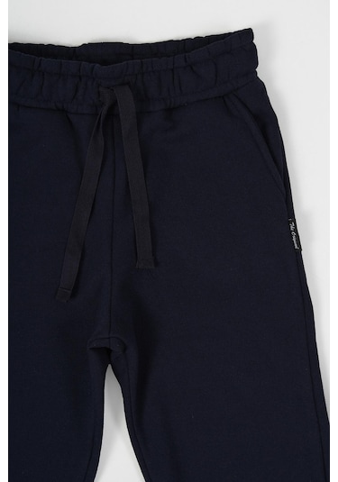 Lacivert Kalın Pamuklu Beli Ve Paçası Lastikli Cepli 5-6-7-8-9-10-11-12 Yaş Kız Çocuk Eşofman Altı Lacivert