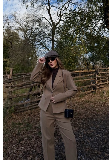 Camel Tek Düğmeli Ceket Pantolon Takım - 9480 Camel