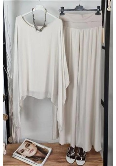 İtalyan Yarasa Kollu İpek Bluz Krem