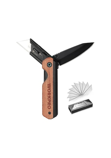 Workpro Wp211015 2-ın-1 Ahşap Saplı Profesyonel Cep Çakısı & Katlanır Rötuş Maket Bıçağı + 11 Adet Y