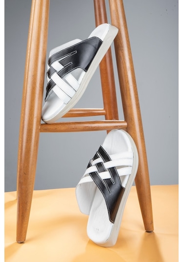 Croes Hakiki Deri Erkek Terliği, Hakiki Deri Terlik, Ortopedik Taban Terlik, Hafif Deri Terlik Beyaz