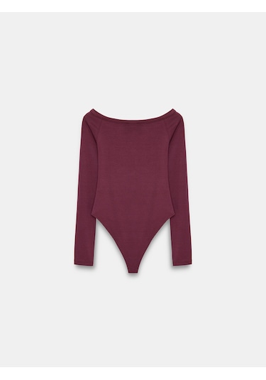 Dilvin 32661 Düğme Detaylı Bodysuit-bordo