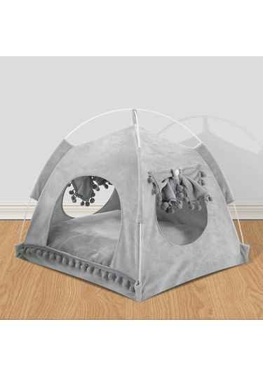 Vkemall Küçük Köpek Ve Kedi İçin Katlanabilir Dış Mekan Çadırı, Mevsimlere Uygun, Yumuşak Gri, Orta Boy 2.5kg'a Kadar Uygun