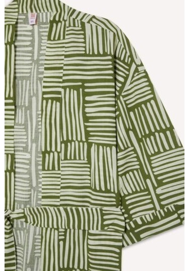 Defacto Regular Fit Desenli Kuşaklı Pamuklu Kimono-fall İn Love D0453ax25spkh451 Haki