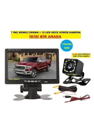7 İnç Renkli Ekran+12 Led Gece Görüş Geri Vites Kamera