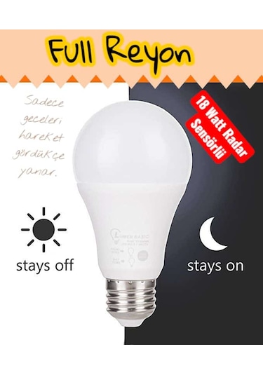 18 Watt Radar Sensörlü E27 Duy Led Ampul Gece Ve Hareket Sensörlü Beyaz Işık 18 W. 1620lm Led Ampul