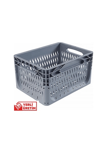 Alpbx Delikli Gri Plastik Kasa 40x30x22 Cm - Sepet 21 Litre Gri
