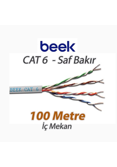 Beek Cat6 Saf Bakır F-utp Iç Mekan Data Kablosu Awg 23 1/0.4tc Od:7.5mm Lszh Gri Renk 100 Mt