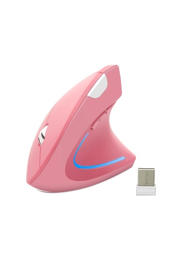 Ergonomik Kablosuz Dikey Fare Ergo Optik 2.4g Kablosuz Fare 6 Düğmeli Pembe