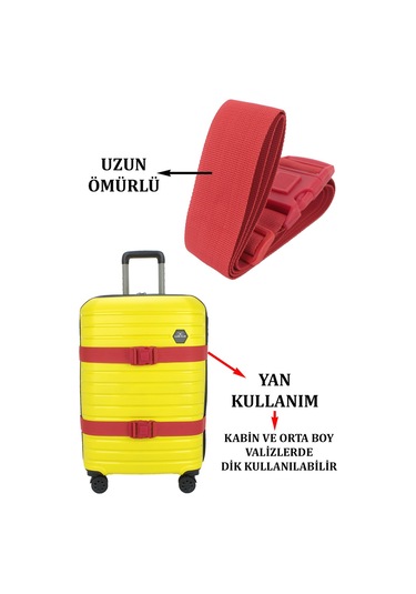 Case Cub 2 Adet Kırmızı Valiz Bavul Kemeri Aç Kapat Emniyet Kilitli Ayarlanabilir Kırmızı