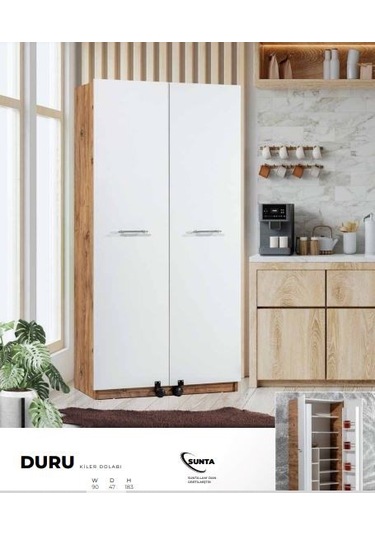 Duru Kiler Dolabı Beyaz  - Ceviz