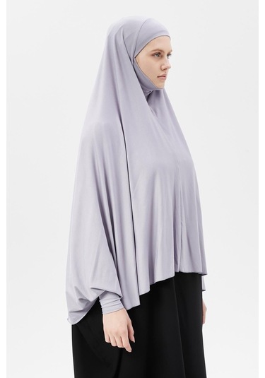 Kollu Sufle Çarşaf Üstü Peçeli Pratik Tesettür Hijab - Nikaplı Namaz Örtüsü Gri