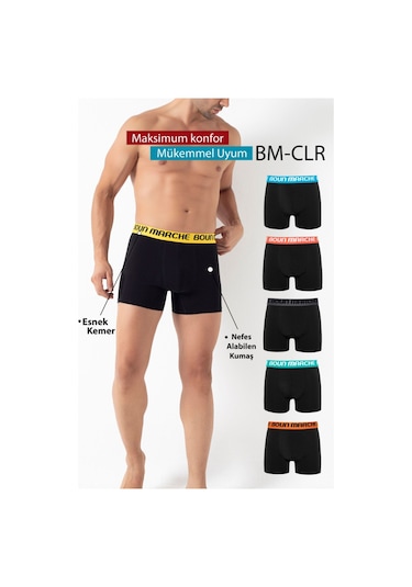 Boun Marche Erkek Boxer Likralı Premıum 6'lı Kutu Daniel Siyah Daniel
