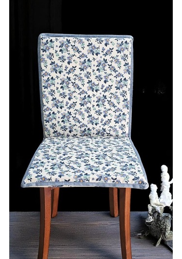 Mavi Çiçekli Arkalıklı Fermuarlı Sandalye Minderi Çok Renkli