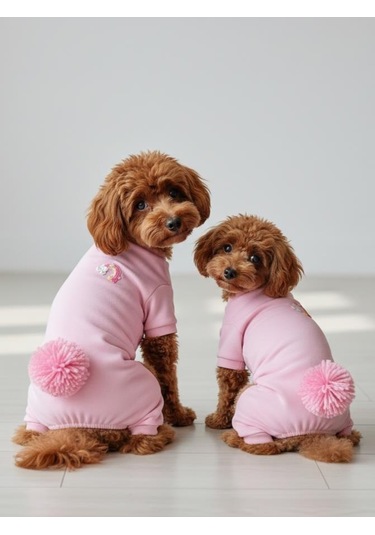 Tassel & Rainbow Soft Pink Pamuklu Köpek Tulumu Pastel Pembe Pijama