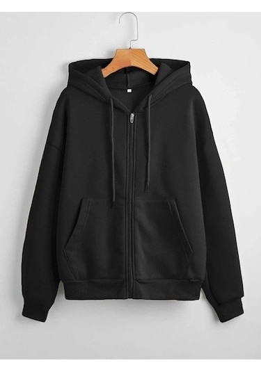 Relax&Basic Siyah Kapüşonlu Fermuarlı Sweatshirt Siyah