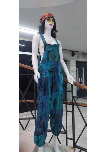 Hint Otantik Yıkamalı Taşlanmış Turkuaz Şalvar Tulum Çok Renkli