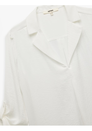 Koton Ceket Yaka Katlama Detaylı 3/4 Kollu Saten Bluz Kırık Beyaz 6wak60004pw Ekru