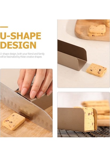 Ulzyvf Yapışmaz Kurabiye Kesici Kalıbı, Dikdörtgen Paslanmaz Çelik, 2 Adet Altın