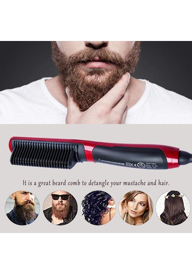 Moveevo Sakal Düzleştirme Tarağı Taşınabilir Sakal Bakımı Lcd Ekranlı İyon Düzleştirme Tarağı Isıtmalı Anti-statik