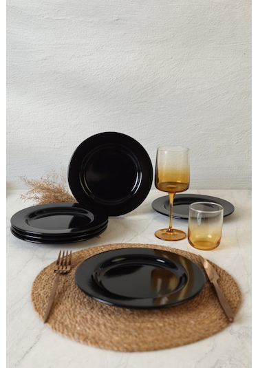 Keramika Siyah Assos Pasta Tabağı 22 Cm 6 Adet 650 Siyah