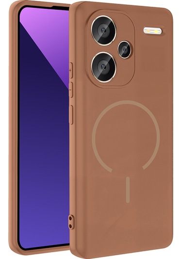 Xiaomi Redmi Note 13 Pro Plus 5g Kılıf M-safe Şarj Özellikli Zore Meta Kapak Kahverengi