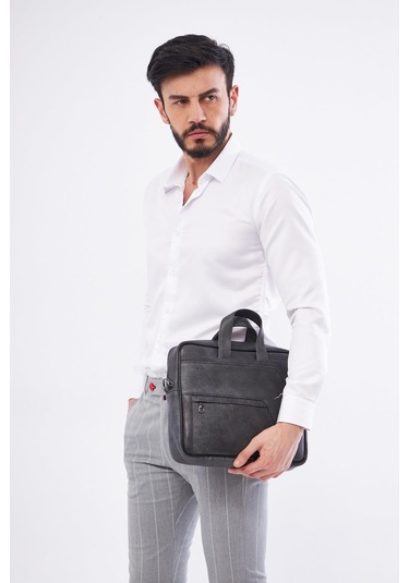 Derinss Dub3075 Hakiki Deri Gri Gölge Macbook Ve Notebook Çantası 001