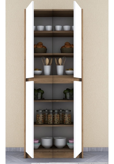 Umg Mobilya Patentli Santra Kulpsuz 4 Kapaklı, Çok Amaçlı Dolap, Mutfak, Elbise, Balkon, Kiler, Dosya Dolabı Beyaz - Meşe