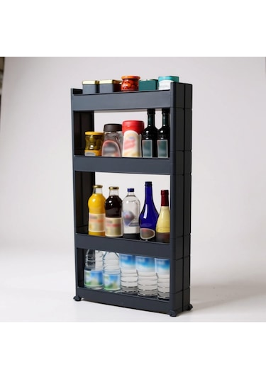 Technow Motek Sr-04 Tekerlekli Plastik,mutfak,banyo Rafı 4 Katlı Organizer Antrasit Antrasit