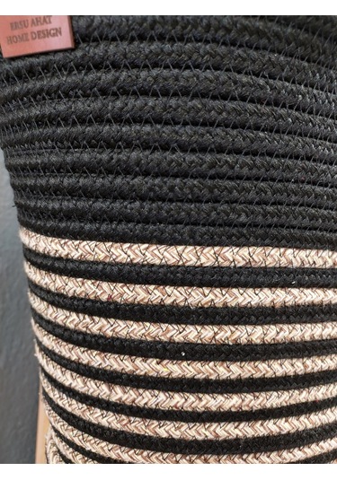 Doğal Hasır Jüt El Örmesi Bayan Çanta-bej Siyah Şerit Bej - Siyah