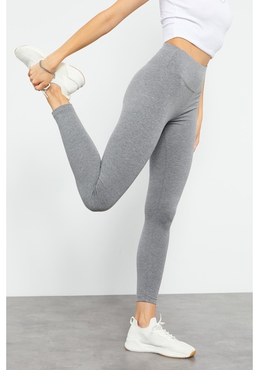 Tommy Life Grı Mlnj Yüksek Bel Toparlayıcı Slim Fit Dar Paça Kadın Tayt - 94011 Grimelanj