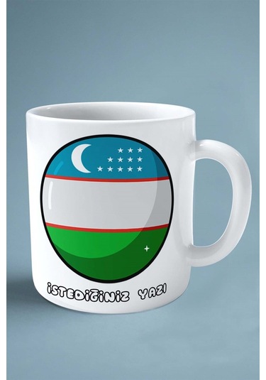 Özbekistan Bayrak Baskılı Kupa Bardak Çift Taraflı Kişiye Özel Model 1 Çok Renkli