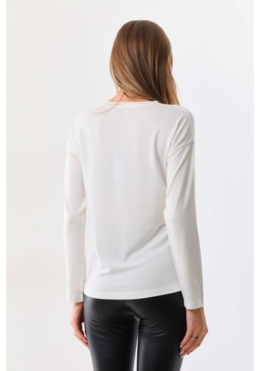 Sistas Kadın İşleme Detaylı Uzun Kol Bluz 23640 Ekru