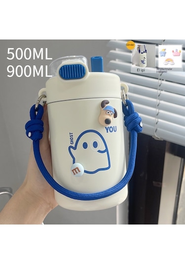 Velvettides Termos Bardak Kız Pipet Taşınabilir Kahve Fincanı Yeni 2023 Yaz Soğuk Çocuk Sevimli Bardak 0.5 L