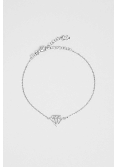 So Chic Elmas İkonlu 18 Ayar Beyaz Altın Kaplama 19 Cm Gümüş Bileklik Rodyum