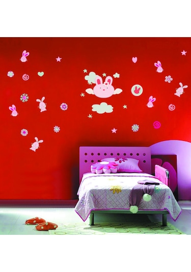 Sıa Duvar Süsü Sticker Tavşan Desenli Pvc