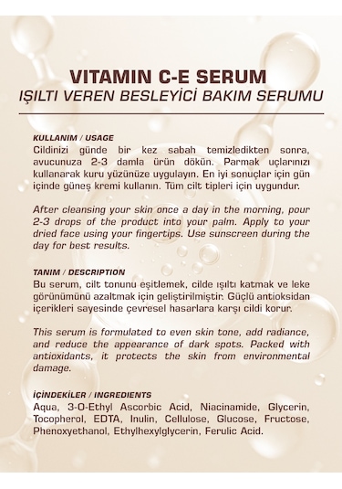 Vang Leke Karşıtı ve Aydınlatıcı C Vitamini Serumu 30 ML