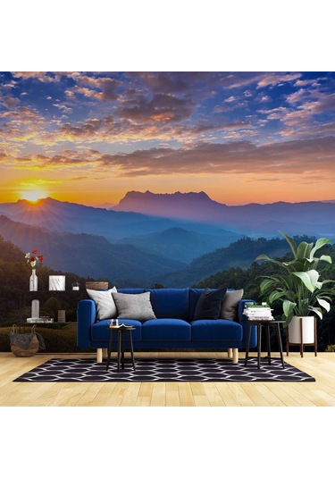 Gündoğumu Dağ Manzaralı Duvar Kağıdı Baskı
