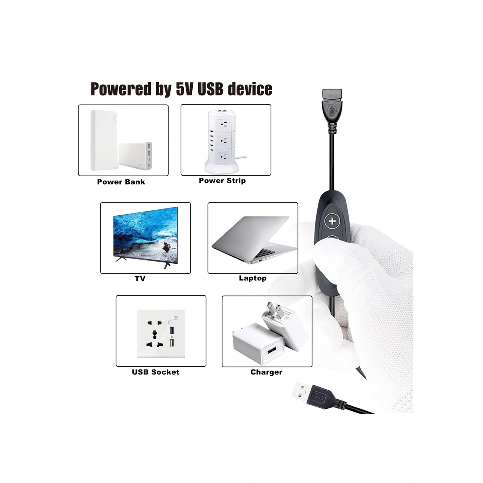 Xurunkeji 5v Usb Led Kısma Anahtarı, 10 Hızlı Kısma, Dişi - Erkek, 5v Tek Renkli Led Işıklar İçin 2'li Paket Usb Güç Kaynaklı Kısma Anahtarı Siyah