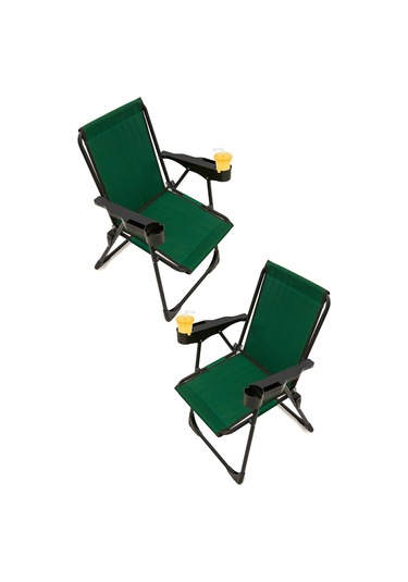 Silva 2 Adet Kamp Sandalyesi Bardaklıklı Lüks Piknik Sandalye Yeşil
