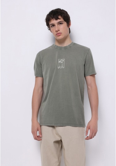 Colins Regular Fit Yuvarlak Yaka Düz Erkek Yeşil Kısa Kol Tişört Cl1074699 Q1.v1 Kha Haki
