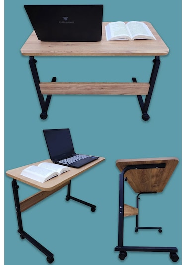 Laptop Sehpası Çalışma Masası Yükseklik Ayarlı Tekerlekli 80-40