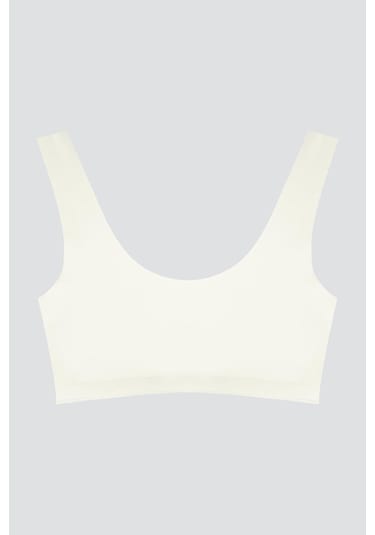 Krem Dikişsiz Lazer Kesim Sütyen Pedli Kadın Hayalet Sütyen Dalga Detaylı Krem