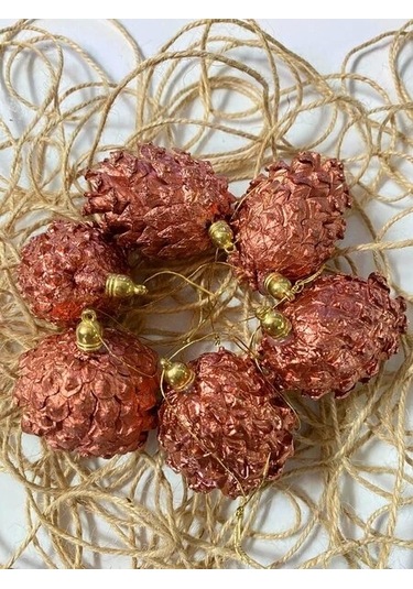 Yılbaşı Ağaç Süsü Kozalak Rose Rengi 5 Cm 6 Adet Kozalak