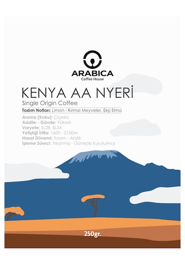 Arabica Coffee House Kenya Aa Natural Kahve Öğütülmüş Kahve Taze Kavrulmuş Çekirdek French Press 250 G
