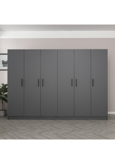 Minar Kale 6 Kapaklı 4 Çekmeceli Dolap Antrasit 190cm Antrasit