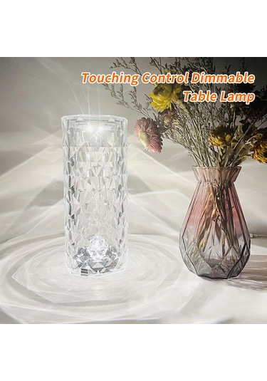 Neevoyu Akryl Rose Desenli Led Lamba, Dokunmatik 3 Renkli Sürekli Parlaklık Ayarlamalı, 2000mah Usb Şarj Edilebilir, Odalar & Dekorasyon İçin Şeffaf