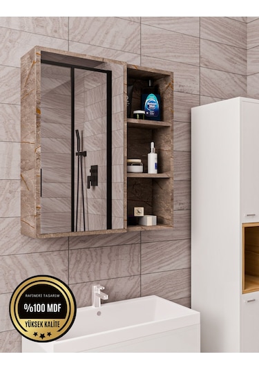 Tek Kapaklı Aynalı Banyo Dolabı Çok Amaçlı Banyo Dolabı Gri