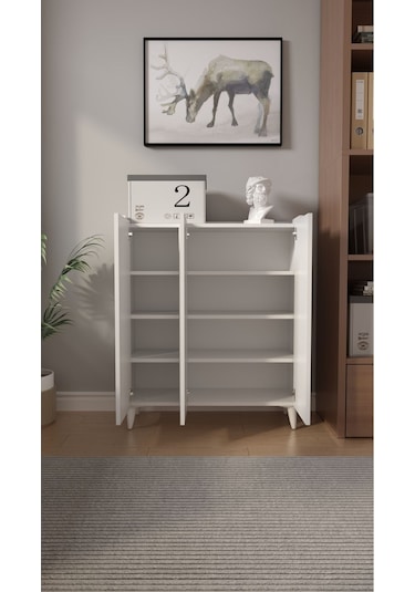 İliana 3 Kapaklı 4 Raflı Çok Amaçlı Dolap, Banyo Dolabı, Mutfak Dolabı Beyaz Beyaz